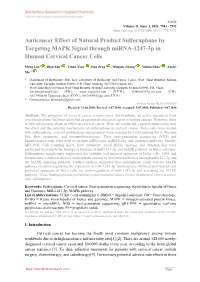 Anticancer Effect of Natural Product Sulforaphane by Targeting MAPK Signal Through Mirna-1247-3P in Human Cervical Cancer Cells