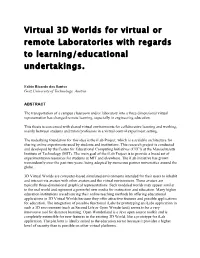 Virtual 3D Worlds for Virtual Or Remote Laboratories with Regards to Learning/Educational Undertakings