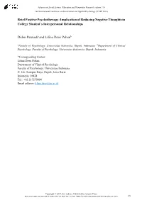 Brief Positive Psychotherapy: Implication of Reducing Negative Thoughts in College Student’S Interpersonal Relationships