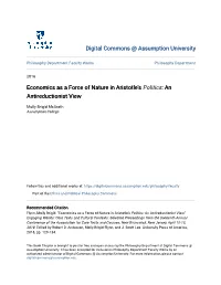 Economics As a Force of Nature in Aristotle's Politics: an Antireductionist View