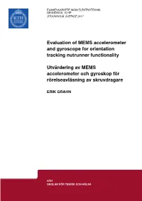 Evaluation of MEMS Accelerometer and Gyroscope for Orientation Tracking Nutrunner Functionality