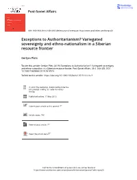 Exceptions to Authoritarianism? Variegated Sovereignty and Ethno-Nationalism in a Siberian Resource Frontier