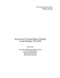 Summary of Trout and Salmon Stocking in Lake Michigan 1976-2002