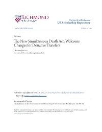 The New Simultaneous Death Act: Welcome Changes for Donative Transfers, 19 Va
