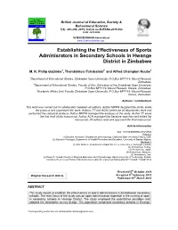 Establishing the Effectiveness of Sports Adminisrators in Secondary Schools in Hwange District in Zimbabwe