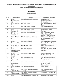 List of Members of the 4Th National Assembly of Pakistan from 1965- 1969 List of Members & Addresses