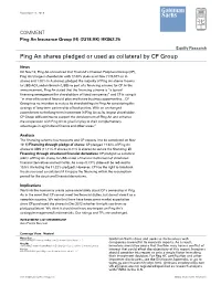 Ping an Shares Pledged Or Used As Collateral by CP Group
