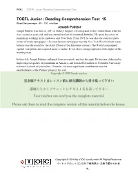 TOEFL Junior : Reading Comprehension Test 15 Read the Passage