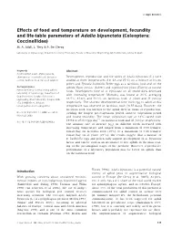 Effects of Food and Temperature on Development, Fecundity and Life-Table Parameters of Adalia Bipunctata (Coleoptera: Coccinellidae) M