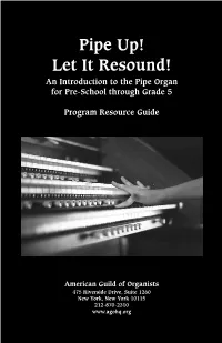 Pipe Up! Let It Resound! an Introduction to the Pipe Organ for Pre-School Through Grade 5