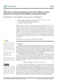 The Effect of Various Hydroxide and Salt Additives on the Reduction of Fluoride Ion Mobility in Industrial Waste
