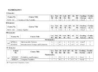 MATHEMATICS I Semester Course No. Course Title Lec Hr Tut Hr SS Hr Lab Hr DS Hr AL TC Hr Grading System Credits (AL/3) MTH