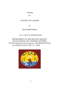 Syllabus of CERTIFICATE COURSE in PSYCHOMETRICS