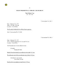 OVAL #861: February 22, 1973 [Complete Tape Subject Log]