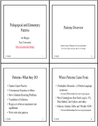 Pedagogical and Elementary Patterns Patterns Overview
