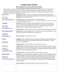 Private Lesson Coaches
