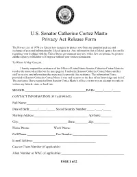 U.S. Senator Catherine Cortez Masto Privacy Act Release Form