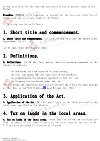 1. Short Title and Commencement. 2. Definitions. 3. Application of the Act