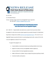107 Awards Distributed to Utah Elementary Schools from USDA Fresh Fruit and Vegetable Program
