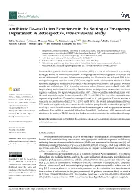 Antibiotic De-Escalation Experience in the Setting of Emergency Department: a Retrospective, Observational Study