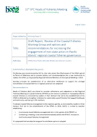 Draft Report: Review of the Coastal Fisheries Working Group And