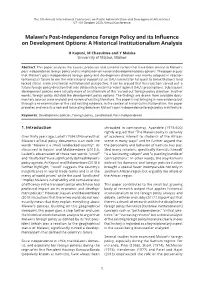 Malawi's Post-Independence Foreign Policy and Its Influence on Development Options: a Historical Institutionalism Analysis