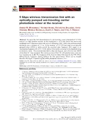5 Gbps Wireless Transmission Link with an Optically Pumped Uni-Traveling Carrier Photodiode Mixer at the Receiver