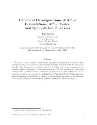 Canonical Decompositions of Affine Permutations, Affine Codes, And