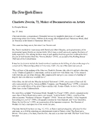 Charlotte Zwerin, 72, Maker of Documentaries on Artists