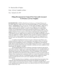 Filing Documents by Counsel Not Currently Licensed to Practice Law in Virginia