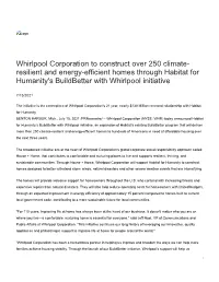 Whirlpool Corporation to Construct Over 250 Climate- Resilient and Energy-Efficient Homes Through Habitat for Humanity's Buildbetter with Whirlpool Initiative