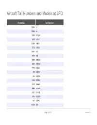 Aircraft Tail Numbers and Models at SFO