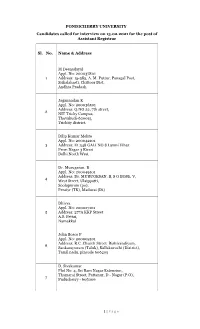 Candidates Called for Interview on 15.02.2021 for the Post of Assistant Registrar