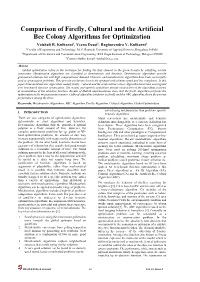 Comparison of Firefly, Cultural and the Artificial Bee Colony Algorithms for Optimization Vaishali R