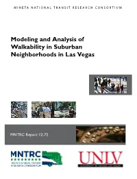 Modeling and Analysis of Walkability in Suburban Neighborhoods in Las Vegas