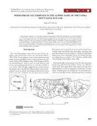 Permafrost Occurrence in the Alpine Zone of the Tatra Mountains, Poland