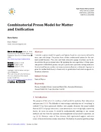 Combinatorial Preon Model for Matter and Unification