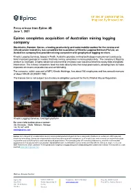 Epiroc Completes Acquisition of Australian Mining Logging Company