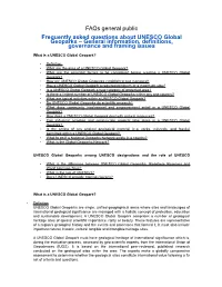 Frequently Asked Questions About UNESCO Global Geoparks – General Information, Definitions, Governance and Framing Issues