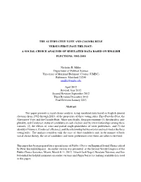 The Alternative Vote and Coombs Rule Versus First-Past-The-Post: a Social Choice Analysis of Simulated Data Based on English Elections, 1992-2010