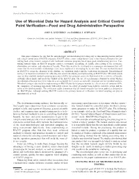 Use of Microbial Data for Hazard Analysis and Critical Control Point Veri®Cationðfood and Drug Administration Perspective