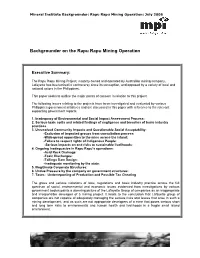 Backgrounder on the Rapu Rapu Mining Operation
