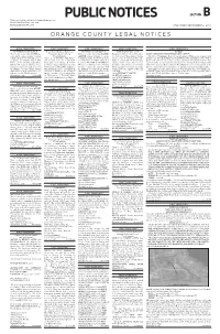 PUBLIC NOTICES SECTION B Find Your Notices Online At: Orangeobserver.Com, Floridapublicnotices.Com and Businessobserverfl.Com THURSDAY, NOVEMBER 2, 2017