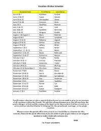 Vocation Chalice Schedule
