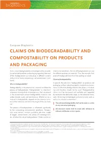 Claims on Biodegradability and Compostability on Products and Packaging