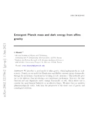 Emergent Planck Mass and Dark Energy from Affine Gravity