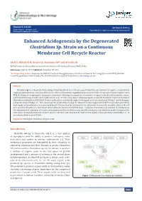 Enhanced Acidogenesis by the Degenerated Clostridium Sp. Strain on a Continuous Membrane Cell Recycle Reactor