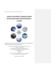 Guide to the Global Cryosphere Watch Surface-Based Observational Network - Cryonet