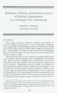 Residence Patterns and Related Aspects of Kinship Organization in a Swampy Cree Community