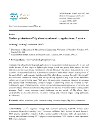 Surface Protection of Mg Alloys in Automotive Applications: a Review